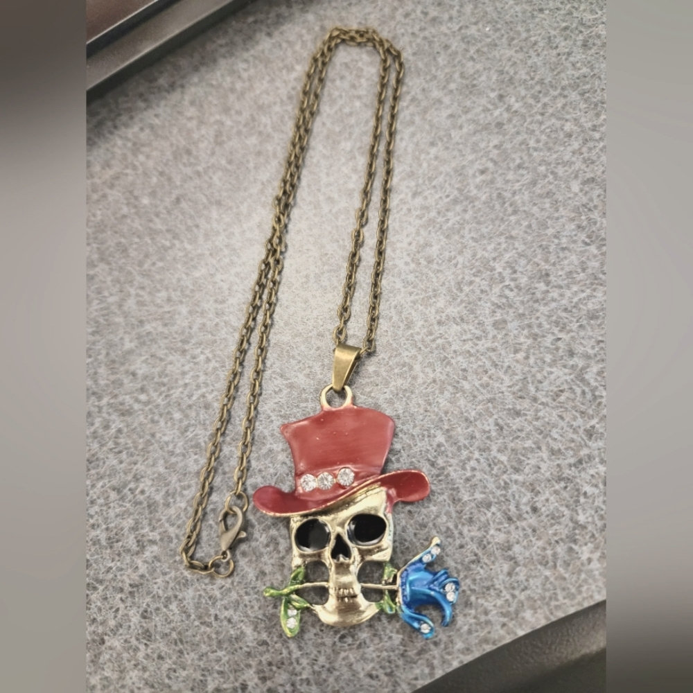 Skull with Rose Pendant Necklace